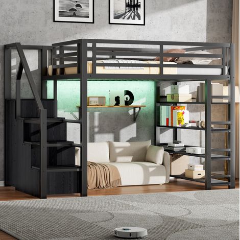 letto contenitore 140x200 con armadio LED nero HAVRYA (1/5)