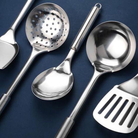 5pcs Ustensiles de cuisine, Acier inoxydable, Spatule antiadhésive, Cuillère à soupe, Pelle à riz épaissie, Cuisson quotidienne (1/4)