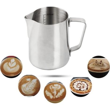 350-ml-Milchkännchen aus Edelstahl mit Messlinie zur Zubereitung von Cappuccino, Kaffee und Latte Macchiato (1/4)