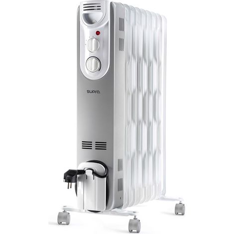Radiateur à huile 2000W, 3 puissances, jusqu'à 20m2, Roues, poignée de transport, anti-basculement, thermostat mécanique, témoin lumineux de fonctionnement, blanc. (1/2)