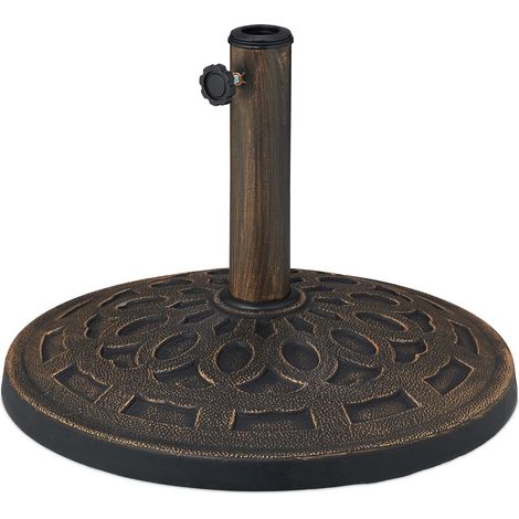 Relaxdays Schirmständer Sonnenschirm, für Schirmstangen 34–48 mm, Ø 49 cm, Vintage, Sonnenschirmständer, schwarz/bronze