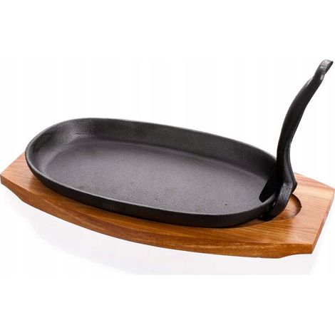Sartén con placa calefactora sobre tabla de madera Banquet Grada 23x14 cm, hierro fundido (1/5)