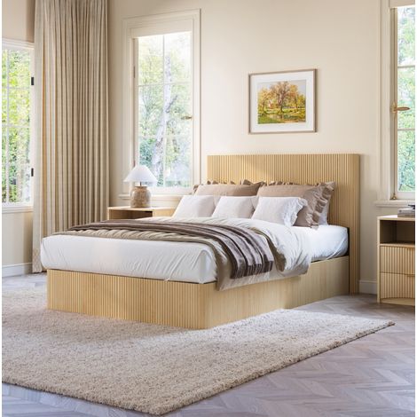 lit adulte coffre rangement 140x200 chene clair HAVRYA (1/5)