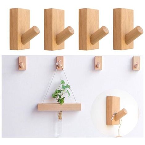 4 Pieces Decorative Wooden Hooks, Wooden Coat Hook, Natural Wood Wall Hooks, Coat Hook, Hat Hook, for Bedrooms, Bathrooms and Co (1/4)