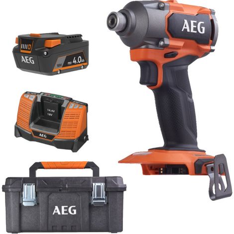 Pack AEG 18V - Avvitatore a percussione senza spazzole 350 Nm - Batteria 4.0 Ah - Caricabatterie - Scatola di conservazi