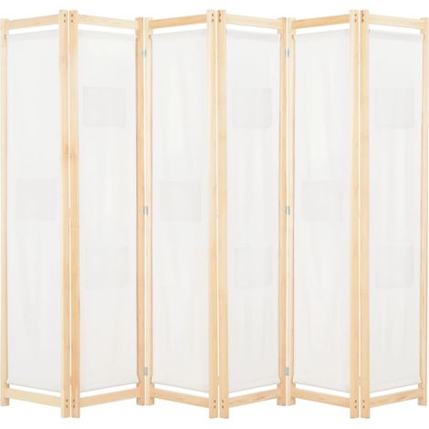 6-teiliger Raumteiler Cremeweiß 240 x 170 x 4 cm Stoff