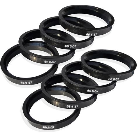 Set of 8 centre rings, diameter 66.6 mm to 57.1 mm, plastic, suitable for VW, centring from 66.6 mm to 57.1 mm, black (1/5)