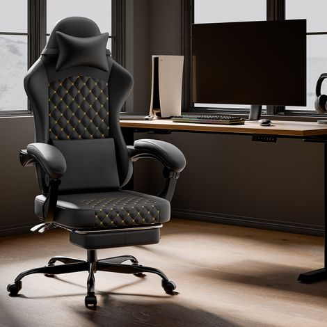 Silla gaming regulable de polipiel negra 58,5 x 63 x 120,5-130,5 cm FloraGrace (1/5)