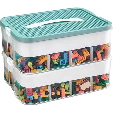 Boîte de rangement triple pour briques de construction, compartiments de rangement, boîtes empilables, jouets, rangement avec couvercle, boîtes empilables, plastique, boîtes de tri, petites (1/5)