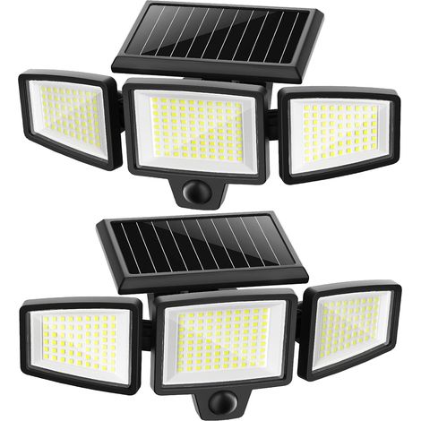 Lot de 2 lampes murales solaires avec détecteur de mouvement, 210 LED, IP65, énergie solaire, couleur noire (1/5)