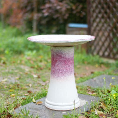 Bagno per uccelli in ceramica, Ø 43 cm, altezza 45 cm, bianco e rosa HAVRYA (1/5)