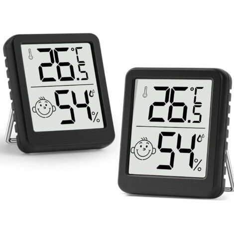 LaBlanc - Medidor de humedad, termómetro de interior, mini termómetro LCD de 2 piezas con indicador de carita sonriente para habitación de bebé, habitación de ancianos, estudio, bodega, negro (1/5)