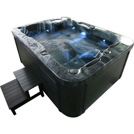 Home Deluxe – Spa extérieur noir marbré 210 x 160 x 80 cm – 27 jets de massage – Couverture thermique incluse – Éclairage LED 9 couleurs (1/5)