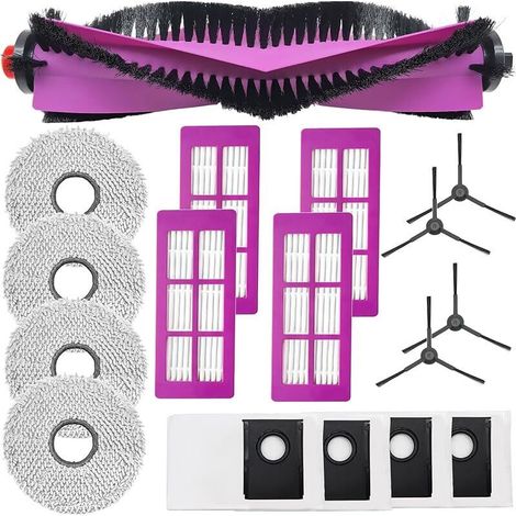 Accessoires pour Eureka J15 Pro Ultra aspirateur robot de rechange, Brosses rouleau, 4 Chiffon, 4 sacs poussire, 4 brosses latrales, 4 HEPA filtres (1/5)