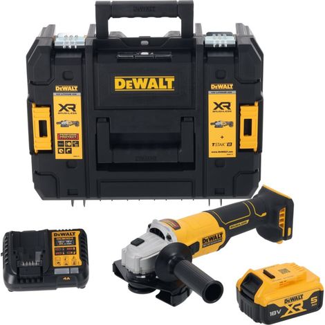 Dewalt DCG407P1T 18V XR Brushless 125mm Angle Grinder - 1x 5Ah Battery, Charger & TSTAK II Case