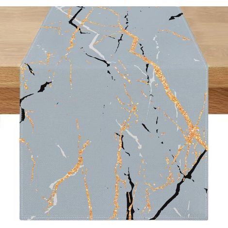 Chemin de table 40x140 cm Gris Aspect Marbre avec Or Lavable
