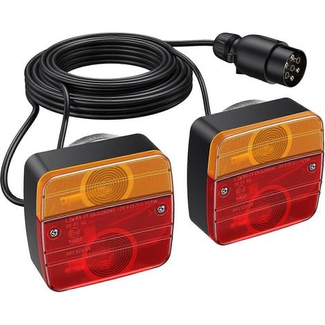 Feux arrière magnétiques pour remorque PROZOR - Lot de 2 feux avec prise 7 broches et câble de 75 m (246 pi) étanches IP65 - Pour véhicules 12 V, camions, caravanes et fourgonnettes - JXLGV (1/4)