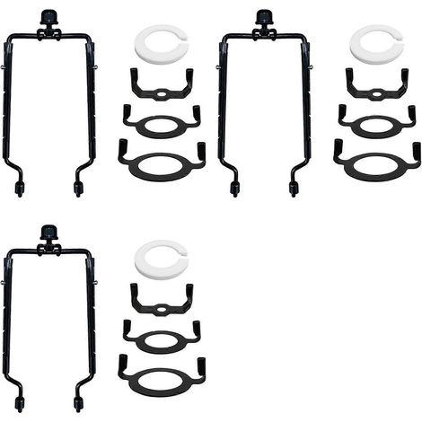 Kit de 3 supports de lampe en forme de harpe, réglables, pour abat-jour de 18 cm (7 pouces), culot E14, E26, E27, avec adaptateur et structure en corne noire. (1/3)