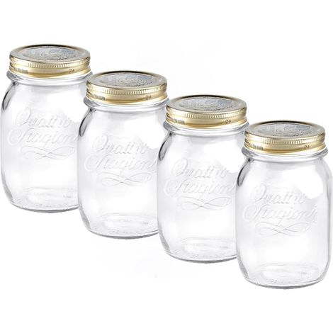 Set 4 barattoli in Vetro Vasi Quattro Stagioni 50 cl con Capsula a vite con pulsante verifica freschezza Ermetica Vasocottura Pastorizzazione Contenitori vasetti Lead Free Barattolo Bor-mioli Ro-cco (1/5)
