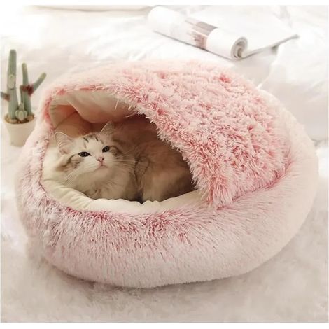 Chat Moelleux,Lit pour Chien,Panier pour Chat,Semi-fermé Canapé,Panier pour Animal Domestique,Chien Anti Stress,Lavable(Rose) (1/5)