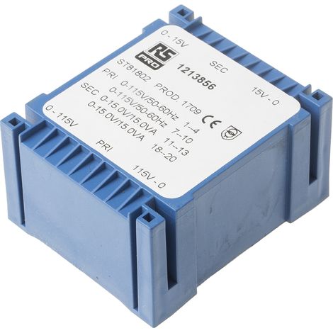 Transformateur pour circuit imprimé, Vin V c.a., Vout 2 x 15V c.a., 2 sorties, 30VA ( Prix pour 1 ) (1/2)
