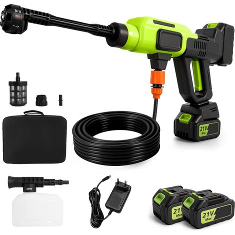 Nettoyeur Haute Pression sans Fil 80 Bar, 2 Batteries Design Ă Deux Broches Compatible avec les batteries 18V, Buse 6 en 1, Tuyau de 5 m, pour Lavage Voiture, Balcon et Terrasse (1/5)