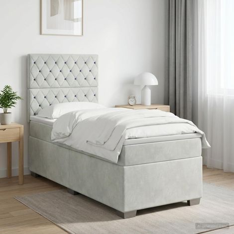 Cama con Base Tapizada, Colchón y Luz LED Gris Claro Terciopelo (1/5)