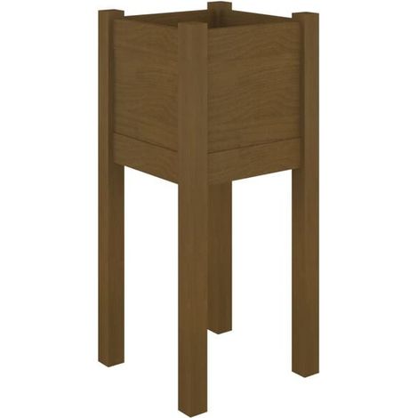 Pot de fleurs d'extérieur, brun miel, 31 x 31 x 70 cm, bois de pin (1/5)