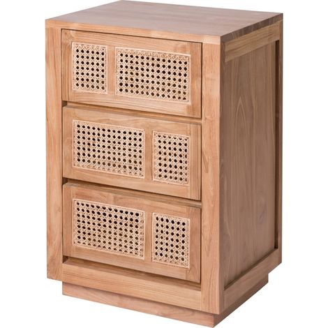 Chiffonnier teck et rotin 50cm COLONIAL - 50x40x75 cm - Kayu Meuble (1/5)