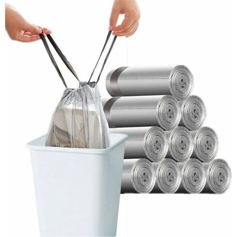 Pair 150 sacs-poubelle à cordon, 10-15 litres, grands et résistants, 45 x 50 cm, gris