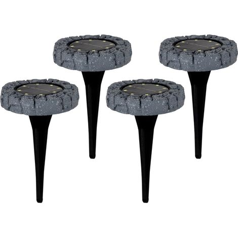 Lot de 4 Balises Solaires à Piquer LED Extérieur en Plastique Gris Blanc Chaud H14 x Ø11,5 cm - PANGIVO (1/5)
