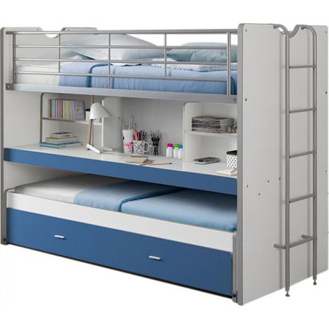 Paris Prix – Lit superposé enfant 90x200cm bleu – Bois massif – Sommier inclus – Poids supporté jusqu'à 100kg – À monter soi-même (1/3)