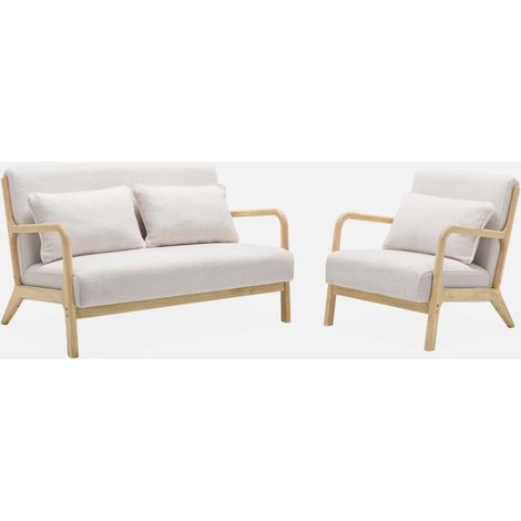 Banco de 2 plazas + sillón de madera con borreguito