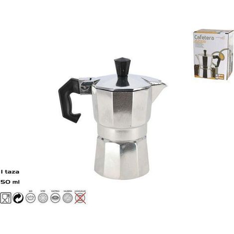 1 taza cafetera aluminio clasica italiana 50 ml para gas,vitro,electric,halogena