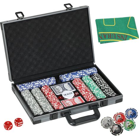 Mallette de poker complète 400 jetons avec boîtier ABS, cartes, dés, dealer, tapis, clés