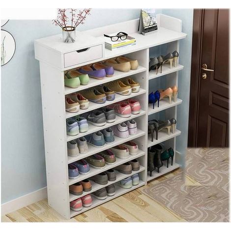 Trade Shop - Estante De Madera De La Caja De Zapatos De 8 Capas Con Cajón De Gabinete Multifunción De 100 Cm - (1/5)