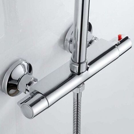 Mitigeur thermostatique pour douche 2 sorties (haut et bas) en laiton chromé – Robinet anti-brûlure pour baignoire, sécurité eau chaude, réglage précis de la température (1/5)