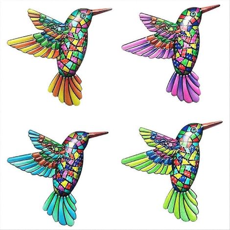 Ensemble de 4 ornements d'oiseaux en métal, décoration murale à suspendre. (1/5)