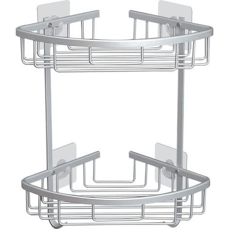 Etagère de Douche d'angle pour Salle de Bain sans Forage Étagère de Douche Accessoires Salle de Bains Donner Une boîte à Savon 2 Niveaux Argent (1/4)