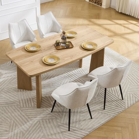 Esszimmerstühle 4er Set, Polsterstühle mit Metallbeinen, Chenille, Weiß (1/5)