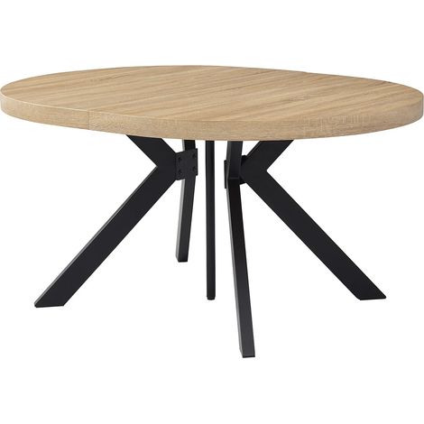 Table à manger extensible 6 à 12 couverts en MDF et acier - Naturel clair et Noir - KOMONI (1/5)