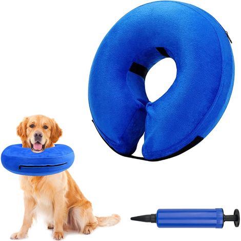 Collerette Chien, Gonflable Anti Lechage, Colliers de Récupération Gonflables pour la Cicatrisation des Plaies et Empêcher Mordre ou de Gratter(Blue L) (1/5)