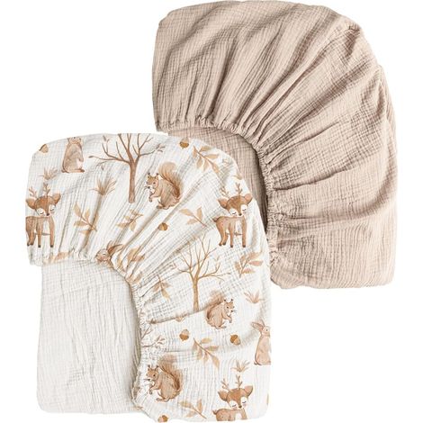 Draps Housse Bébé - Lot de 2 - Mousseline de Coton - Élastique Double - Pour Matelas Cododo et Berceau - 80x40cm (1/5)