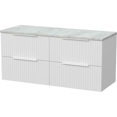 Callingwood Contemporary Wall Hung 4 Drawer Vanity Unit with Bellato Grey Laminate Worktop , 1200mm, Matt White