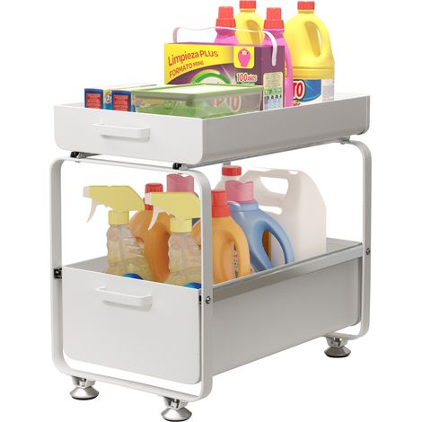 Todeco – Étagère de rangement sous évier coulissante – Organisateur de cuisine 2 niveaux – Acier au carbone résistant – Capacité 20 kg