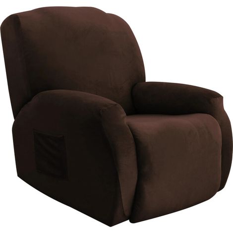 4 housses de fauteuil élastiques, velours uni marron, universelles pour fauteuils inclinables, dimensions ajustables, lavables en machine (1/5)