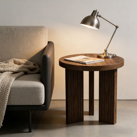 Table d'appoint ronde design, table basse effet bois, tables gigognes chics pour déco, table de séjour résistante pour salon, chambre et terrasse (1 unité) (1/5)