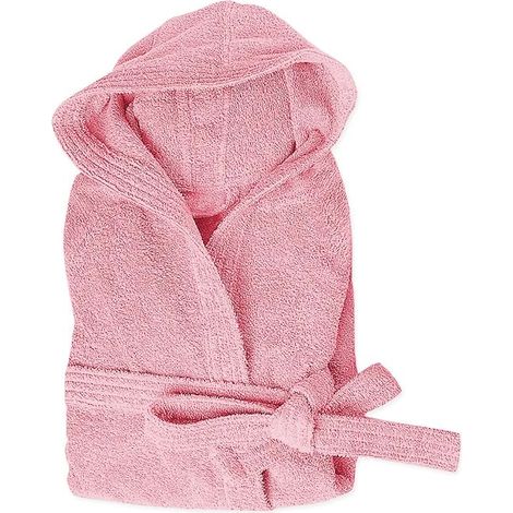 Accappatoio Spugna 100% Cotone Tinta Unita Morbido Uomo Donna Cintura Tasche Cappuccio Rosa - XXL