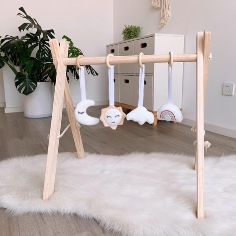 Trappez de jeu en bois pour bébé - Puzzle gym avec pendentif - Jouet actif pour chambre de bébé - Décoration de chambre d'enfant (1/5)