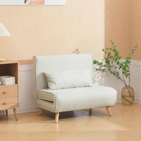 Canapé-lit 1 Place avec Dossier Réglable, Support 350 kg et Pieds Pliables, Coussin Inclus pour Confort Maximal, Idéal Studio ou Bureau, 190 x 94 x 27 cm , Blanc (1/5)